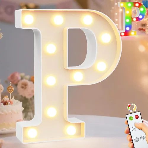 Miniatura 52 de Pooqla Letras con luces LED de marquesina, letras decorativas iluminadas en blanco cálido y blanco frío, letras del alfabeto iluminadas para niños
