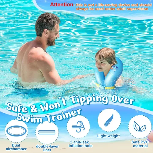 Miniatura 3 de Chaleco de natación para niños de 33 a 88 libras, flotadores inflables portátiles para piscina, anillo de natación con hebilla de seguridad Azul