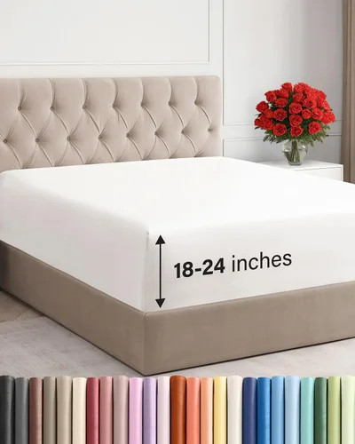 Miniatura 13 de Sábana bajera ajustable extra profunda tamaño completo – Sábana bajera individual de lujo para hotel únicamente – Se adapta fácilmente a colchones