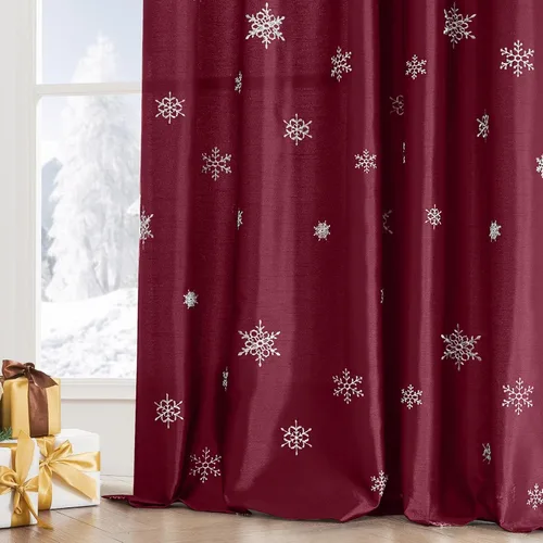 Miniatura 11 de JINCHAN Cortinas de copo de nieve de Navidad para sala de estar y dormitorio, cortinas bordadas azules y blancas, 84 pulgadas de largo (213.36 cm)