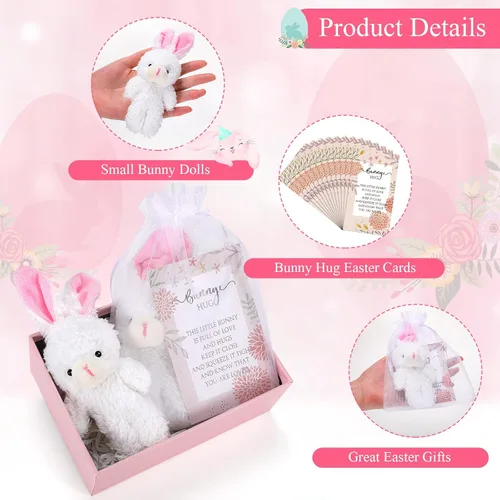 Miniatura 3 de Fuutreo 24 juegos de conejito de peluche para decoración de regalo, mini conejito de peluche con tarjetas de abrazo de agradecimiento, bolsas