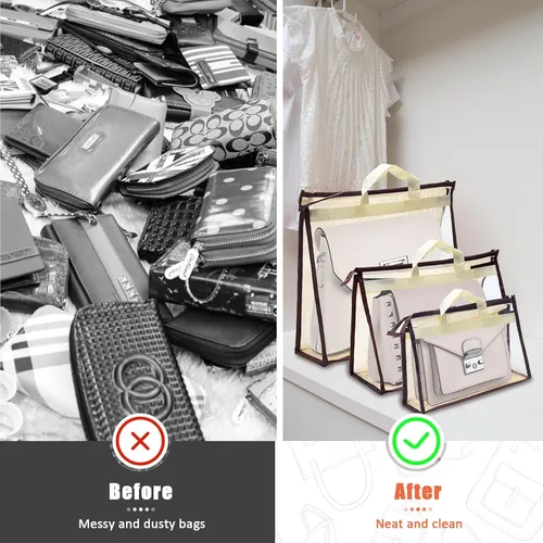 Miniatura 5 de 12 bolsas para el polvo para bolsas, bolsas de almacenamiento transparentes para mujeres, funda organizadora de 3 tamaños, organizador de armario