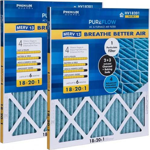 Miniatura 40 de PureFlow - Filtro de aire para horno doméstico de 12 x 12 x 1, con 4 capas de tecnología de filtración avanzada, MERV-13 paquete de 2