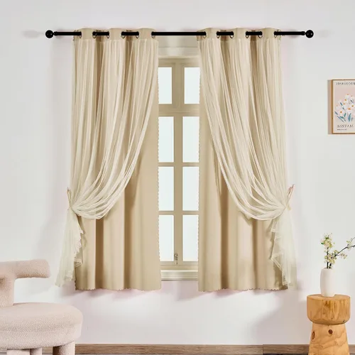 Miniatura 35 de Anytime Cortinas opacas y transparentes para ventana, par de paneles de cortinas lisas con ojales en la parte superior, 35 pulgadas de ancho x 63