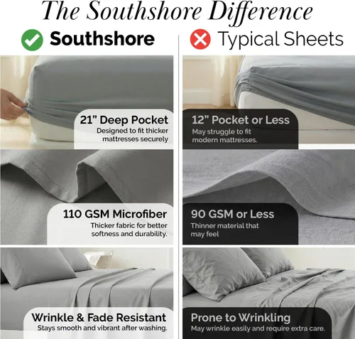Miniatura 111 de Southshore Fine Living, Inc. Juego de 7 piezas de sábanas King divididas para cama ajustable, juego de sábanas King divididas con bolsillo de 21