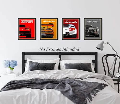 Miniatura 2 de Pósters modernos de autos clásicos de superdeportivos, 11"x14" - Decoración de pared de autos deportivos, pósters de lienzo de carreras geniales