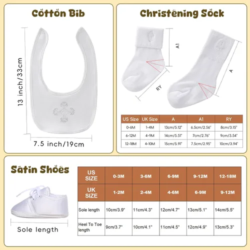 Miniatura 16 de Booulfi Calcetines para bebé, botines blancos para recién nacidos, zapatos de bautizo, calcetines para bebé, bautizo, trajes de Pascua