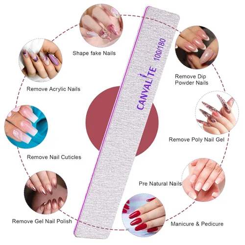 Miniatura 3 de Canvalite 12 limas de uñas gruesas de grano 100/180 para uñas acrílicas, lima de uñas profesional, reutilizable, tablero de esmeril, herramientas