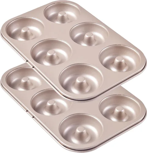 Miniatura 12 de Molde para Donas y Pastel, 12 Cavidades Antiadherente Anillo para Donas, Utensilios de Hornear para Horno (Oro Champán)