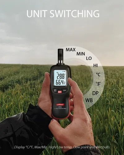 Miniatura 6 de Wintact Medidor digital de temperatura y humedad, termómetro higrómetro monitor con punto de rocío y temperatura de bombilla húmeda, luz de fondo