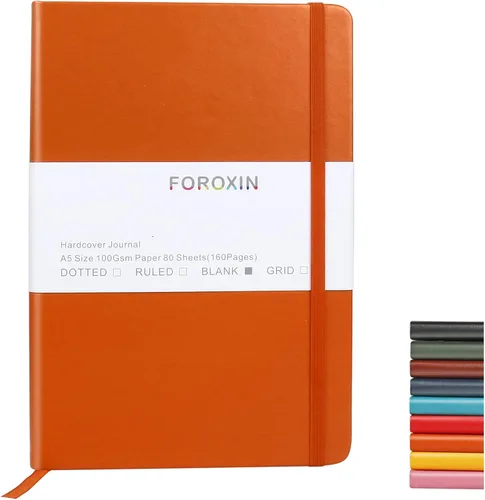 Miniatura 32 de Cuaderno de diario en blanco, negro, 160 páginas, tamaño mediano de 8.3 x 5.7 pulgadas, papel grueso de 3.53 oz/m², tapa dura