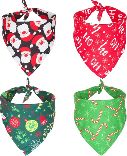Miniatura 13 de ADOGGYGO Paquete de 4 Pañuelos de Navidad para Perros, Bufanda Triangular de Mascota, Baberos Triangulares, Conjunto de Pañuelos, Accesorios