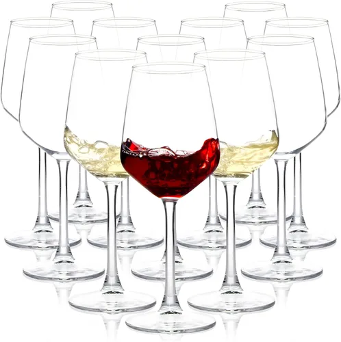 Juego de copas de vino de 12, copa de vino transparente de 12oz roja/blanca, copas de vino de tallo largo para fiesta, boda y hogar
