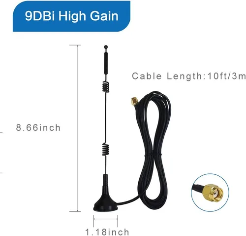 Miniatura 3 de Antena WiFi de doble banda de largo alcance (paquete de 4), eifagur 9dbi 2.4GHZ 5GHZ 5.8GHZ RP-SMA conector con base magnética para cámara IP