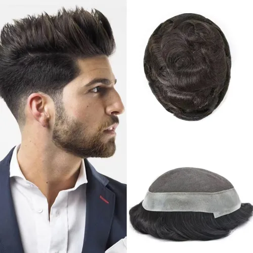 Miniatura 42 de Mens Toupee Hair Piece Real Cabello humano suave francés Encaje Toupee para hombres Sistema de reemplazo de cabello Hombres Hairpieces Hombres