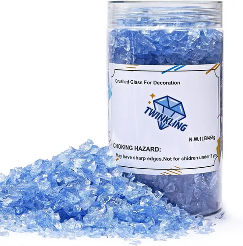 Miniatura 22 de TWINKLING Grava de vidrio de alto brillo con destellos, vidrio roto, chips de gemas de fuego, vidrio triturado para chimenea, manualidades