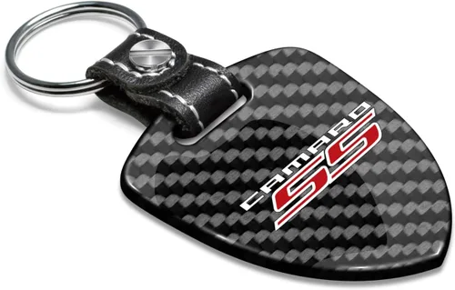 Miniatura 2 de iPick Image Llavero grande de fibra de carbono negro real estilo escudo oficial con licencia para Chevrolet Camaro SS, Negro