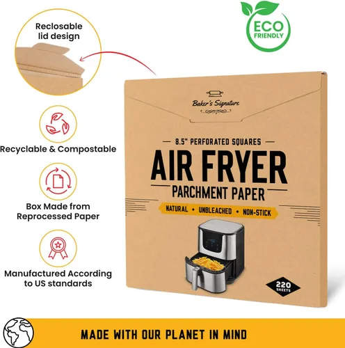 Miniatura 6 de Forro de bambú para vaporizador, hojas de papel pergamino para freidora de aire de 8.5 pulgadas, 220 bolsas de bambú sin blanquear, fácil limpieza