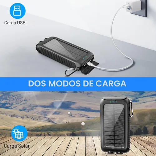 Miniatura 4 de Cargador solar-Power-Bank-49800mAh Cargador de teléfono solar portátil con linterna LED/15W carga rápida USB C impermeable batería externa de Negro