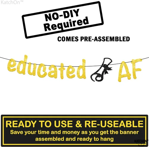 Miniatura 2 de KatchOn, Cartel AF educativo dorado con purpurina – 10 pies, NO DIY Cartel de graduación 2026, decoraciones de fiesta de graduación 2026 Banners