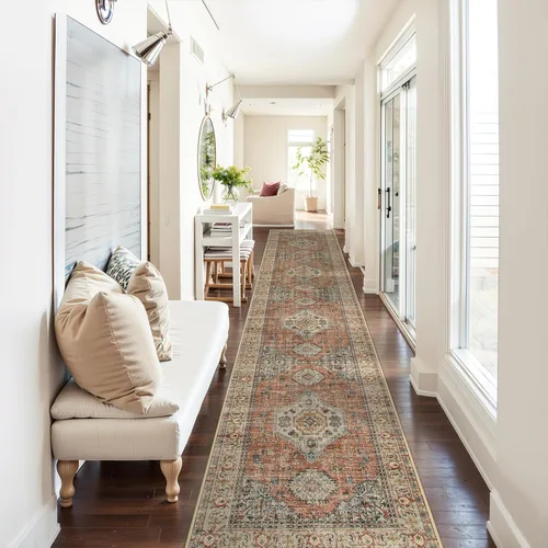 Miniatura 35 de Lahome Alfombra oriental lavable de área pequeña, 2 x 3 pies, para entrada, cocina, ultra fina, suave, tapete antideslizante para puerta de Azul