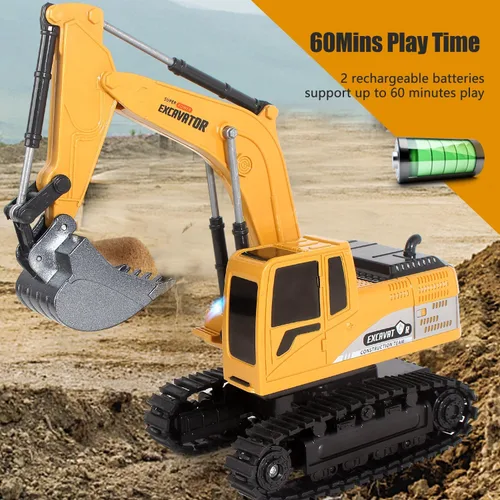 Miniatura 2 de Jiakora Excavadora de juguete a control remoto para niños, juguete de excavadora RC para niños de 3, 4, 5, 6, 7, 8 años, regalo de Navidad