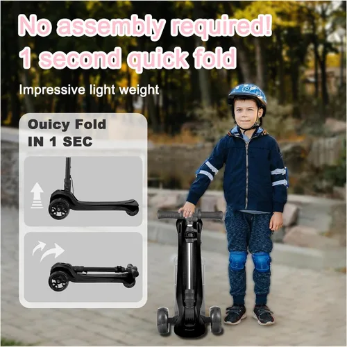Miniatura 7 de Scooter eléctrico de 3 ruedas para niños de 3 a 8 años, pantalla LCD, luces coloridas, acelerador de pulgar confiable, 3 alturas ajustables