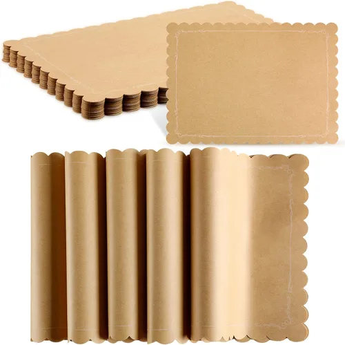 Miniatura 11 de 100 manteles individuales desechables de papel kraft marrón, rectangular, rústico, estampado, festoneado, marrón, para bodas, aniversarios, fiestas