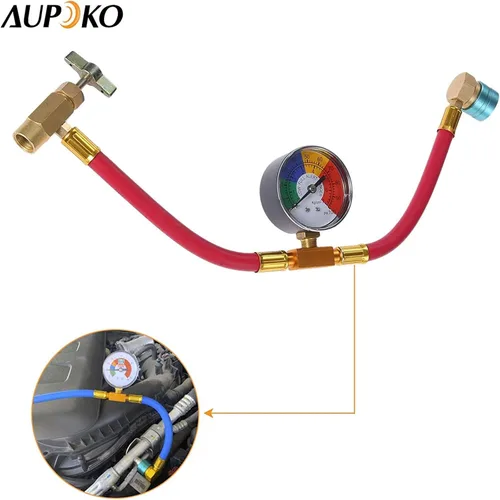 Miniatura 8 de Aupoko R1234YF Kit de manguera de carga de refrigerante con calibre, grifo de abrelatas autosellante de 1/2 pulgada LH, acoplador rápido de lado
