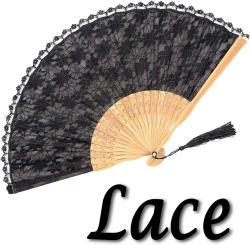 OMyTea® Abanicos plegables de mano para mujer "Sexy Lace 8.66" con marco de bambú, con una funda de tela para protección para regalos, estilo retro