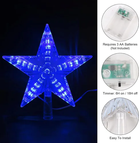 Miniatura 3 de DERAYEE Adorno para Árbol de Navidad, Adorno de 22.86 cm con Estrella Iluminada, Funciona con Pilas, Adorno para la Parte Superior del Árbol