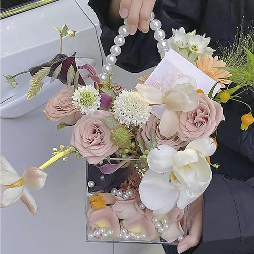 Miniatura 2 de Cesta de flores para niña, cesta de boda, cesta de pétalos con cinta de acrílico para confeti (perla)