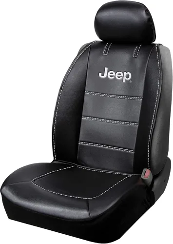 Plasticolor 008631R01 - Funda de asiento de lujo compatible con el logotipo de Jeep Embrodired, costuras de alto contraste, 3 piezas, sin costados,