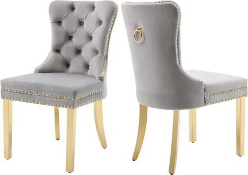 Miniatura 37 de Sillas de Comedor de Terciopelo Juego de 4, Colección Nikki Sillas de Comedor con Patas de Acero Inoxidable Plateado y Anilla, Silla Lateral de Lujo