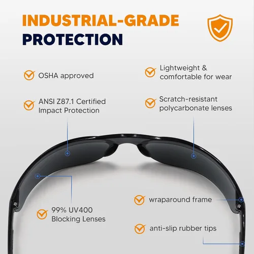Miniatura 5 de Gafas de Seguridad Tintadas 24 Unidades, Gafas de Sol de Seguridad a Granel con Protección UV ANSI Z87.1, Gafas Protectoras Resistentes a Rayones e