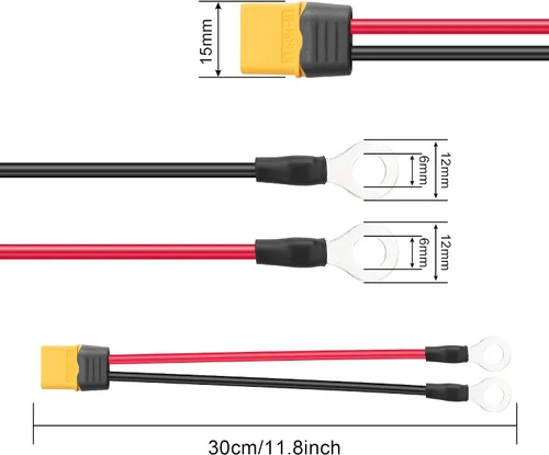 Miniatura 3 de Cable de terminal de anillo tórico XT60, 14AWG XT60 macho a terminales de anillo O Cable de alimentación de extensión para kit de panel solar