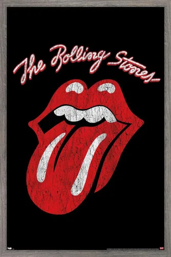 Rolling Stones - Póster de pared con logotipo clásico, 22.4 pulgadas de largo x 14.7 pulgadas de ancho, versión enmarcada de madera de granero