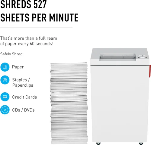 Miniatura 3 de IDEAL 2465 Trituradora de papel comercial de escritorio con corte en tiras, funcionamiento continuo, capacidad de alimentación de 19 a 21 hojas