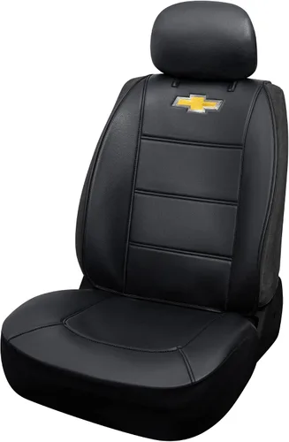 Plasticolor 008599R01 Chevy Chevrolet Logo Universal Fit Car Truck o SUV Funda de asiento sin laterales de 3 piezas con reposacabezas , color negro