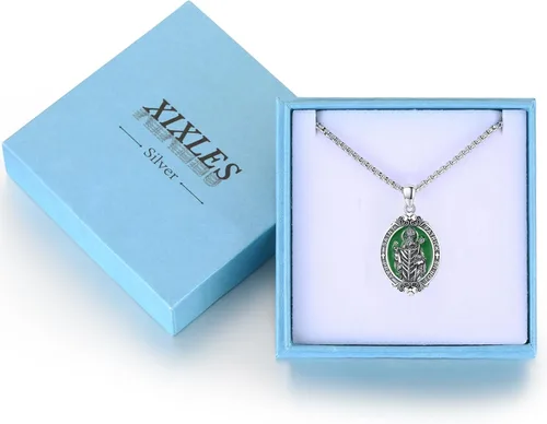 Miniatura 206 de Collar con colgante de plata de ley 925 con medalla de San Patrón, joyería religiosa para hombres y mujeres, con cadena de acero inoxidable 316L