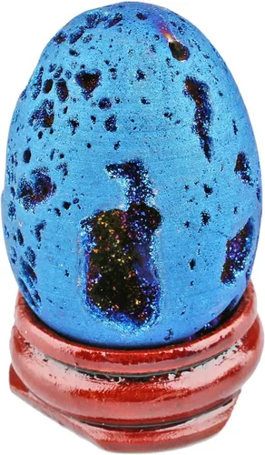 Miniatura 7 de Nupuyai Esfera de ágata de geoda druzy revestida de titanio con soporte de madera, bola de cuarzo de cristal de energía curativa para decoración
