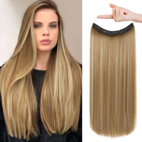 Miniatura 20 de REECHO - Extensiones de cabello con alambre invisible y con cintillo transparente, tamaño ajustable, clips seguros extraíbles, cabello lacio, diseño