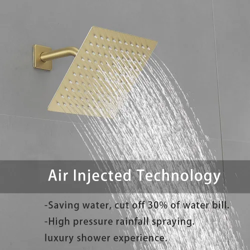 Miniatura 3 de Juego de llave de regadera dorada cepillada, sistema de regadera de lluvia para baño con cabezal de regadera de lluvia de acero inoxidable, kit