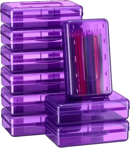 Miniatura 11 de Fainne 24 unidades de cajas de lápices para la escuela, caja de lápices de plástico transparente grande, caja de crayones de plástico a granel