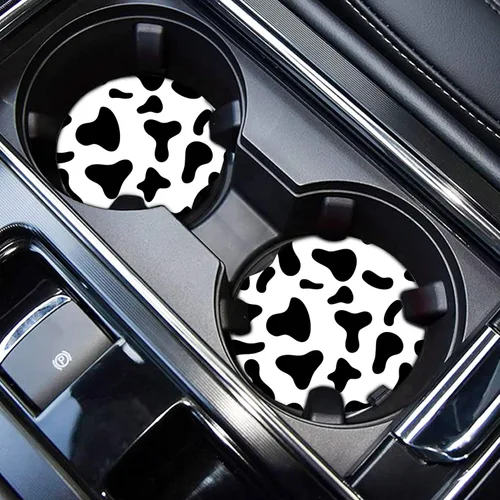 Miniatura 7 de Zadin - Juego de 4 piezas de fundas para volante con estampado de vaca con 2 portavasos para automóvil y llavero, funda universal antideslizante