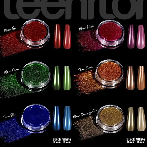 Miniatura 3 de Teenitor Kit de polvo de uñas cromado, 14 macetas de polvo cromado para uñas con dijes y gemas, polvo de uñas cromado dorado, efecto espejo rojo