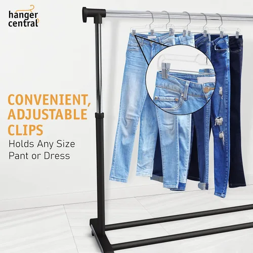 Miniatura 3 de Perchas transparentes de alta calidad para pantalones de 14 pulgadas con clips ajustables, paquete de 12 perchas para faldas que ahorran espacio