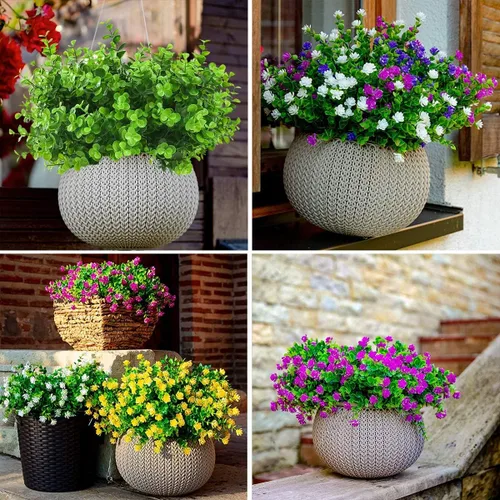 Miniatura 7 de Flores artificiales para exteriores, 8 paquetes de flores falsas resistentes a los rayos UV, flores sintéticas de plástico para exteriores, plantas