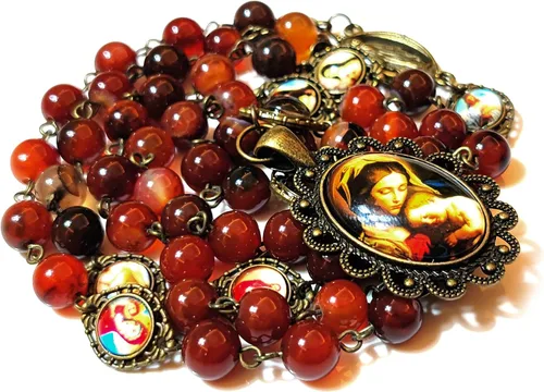 Miniatura 5 de GeekTenet Seven Sorrows Rosary Beads Chaplet Dark brown Natural agate Rosery Catholic gifts