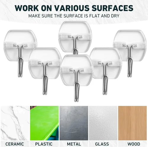 Miniatura 7 de Paquete de 100 ganchos de alambre pequeños para pared, ganchos adhesivos transparentes y resistentes, gancho de pared reutilizable para Navidad